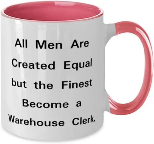 Vista 2 de Best Warehouse clerk Two Tone 11oz Mug, All Men Are Created Equal but, Gag Gifts for Coworkers from Coworkers, Birthday Gifts, Unique warehouse