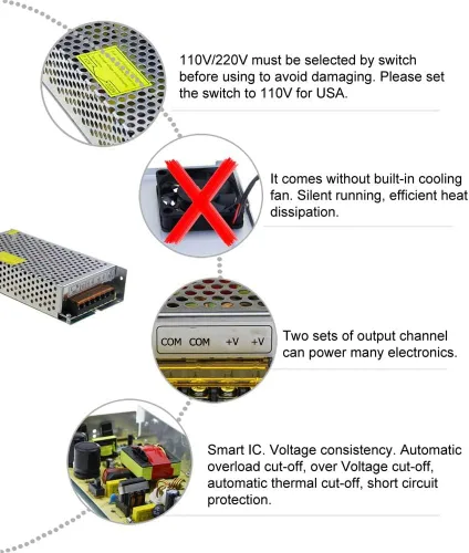 Vista 7 de JOYLIT AC 110-240V a DC 12V 20A Fuente de alimentación 240W