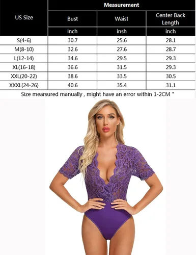 Vista 6 de Gladiolus Body de encaje sexy para mujer, cuello en V profundo, entrepierna a presión, manga corta, tallas S-XXXL
