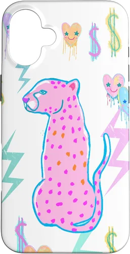 Vista 22 de iPhone 16 Preppy Art Cheetah, Pink Cheetah, Preppy Art Estética Funda
