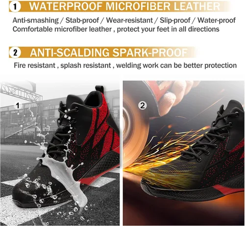 Vista 7 de ARCHINSERT Zapatos de punta de acero para hombres y mujeres, zapatos de seguridad indestructibles, resistentes al deslizamiento, puntera de acero