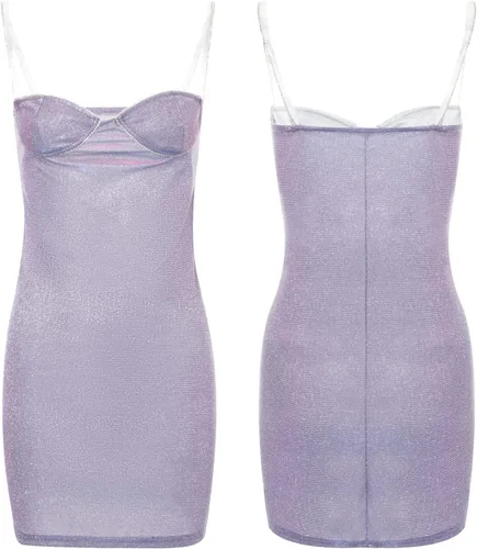 Vista 5 de SOLILOQUY Minivestido sexy para mujer, con tirantes delgados, con brillantina, vestido de noche de satén de encaje, vestido de fiesta y club