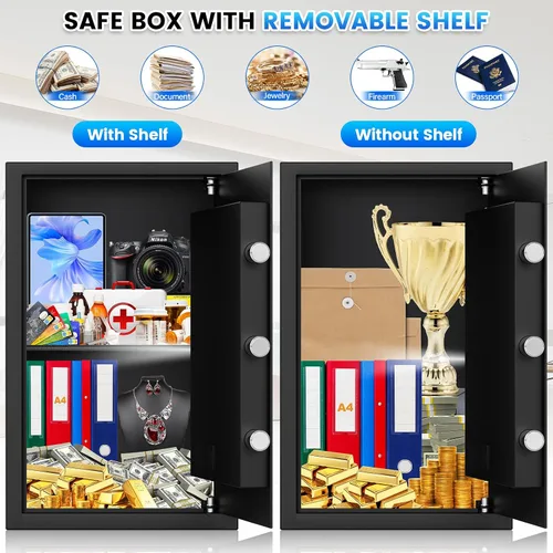 Vista 4 de Caja de seguridad ignífuga, caja fuerte para uso doméstico a prueba de fuego y agua, caja fuerte de seguridad grande de 1.9 pies cúbicos con teclado