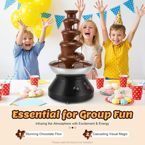 Vista 3 de Fuente de chocolate comercial de 5 niveles, 230 W, 7 libras, máquina de fuente de fondue caliente de acero inoxidable, máquina grande de fondue