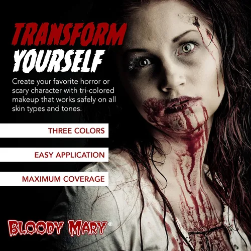 Vista 2 de Bloody Mary Crema de maquillaje Tri Color Wheel Monster – Death Pale, Flesh and Vampire Gray para teatro, disfraz o Halloween, zombi y monstruo