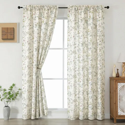 Vista 15 de Chyhomenyc Cortinas de mezcla de lino de 63 pulgadas de largo, 2 paneles de cortina con estampado floral filtrante de luz para sala de estar