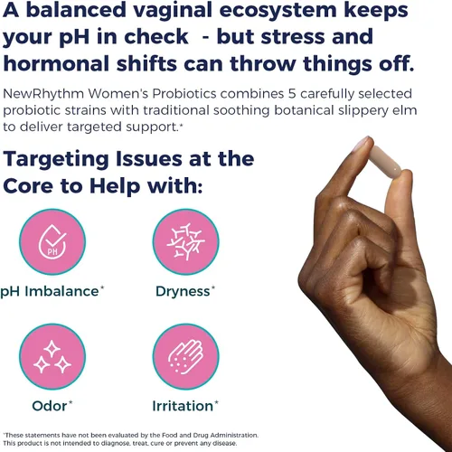 Vista 3 de NewRhythm Probióticos para mujer, corteza de olmo resbaladizo, 50 mil millones de UFC por porción, 5 cepas, totalmente naturales, sin OMG, apoyo