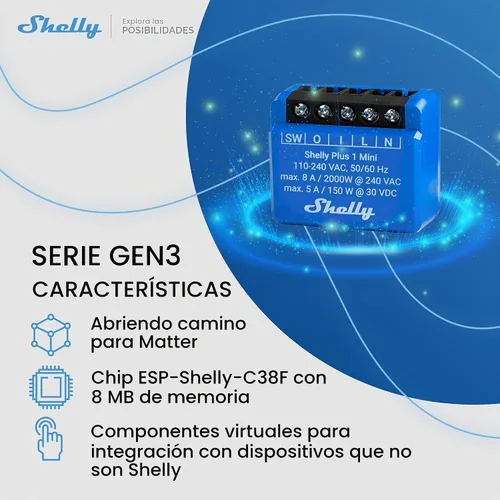 Vista 7 de Shelly 1 Mini Gen3 Relé de interruptor inteligente WiFi 1 canal 8A Automatización del hogar Puerta de enlace Bluetooth Compatible con Alexa