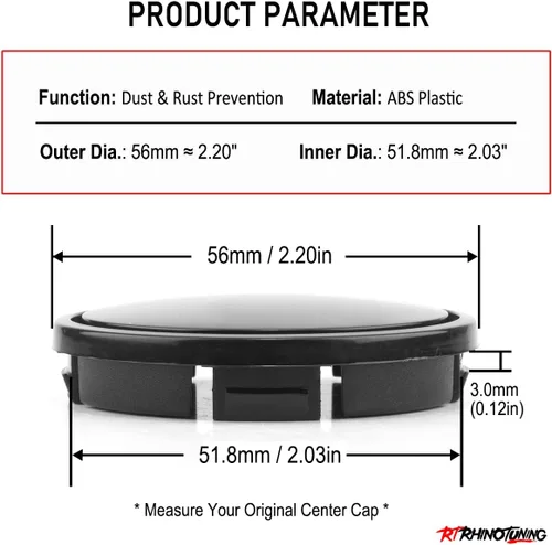 Vista 2 de RTRHINOTUNING - Tapas centrales de rueda de 2.2 pulgadas/56 mm compatibles con tapas centrales para aros de Golf Jetta Beetle, 1J0601171, DI: Negro