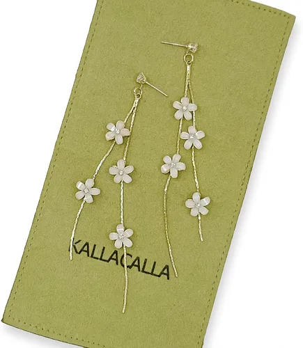Vista 3 de Aretes de gota de flor, aretes lineales, aretes colgantes de flores, aretes delicados, aretes florales, aretes largos de flores, regalo para ella