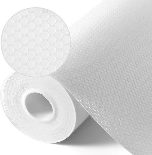 Vista 11 de Revestimientos de estantes beige para armarios de cocina, revestimiento de cajones no adhesivo para baño, revestimientos impermeables