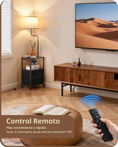 Vista 2 de EDISHINE Lámpara de pie con mesa regulable USB-A+puerto tipo C, nogal Madera de nogal