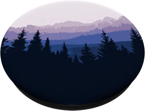 Vista 2 de Silueta de montaña con diseño de escena de bosque – PopSockets agarre y soporte para teléfonos y tabletas, Negro