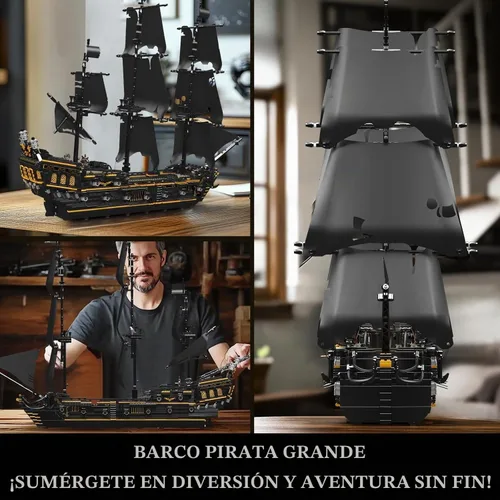 Vista 3 de Mould King 13199 Kit de Bloques de Construcción Modelo de Barco Pirata, MOC Juego de Construcción Modelo de Velero Perla Negra Grande