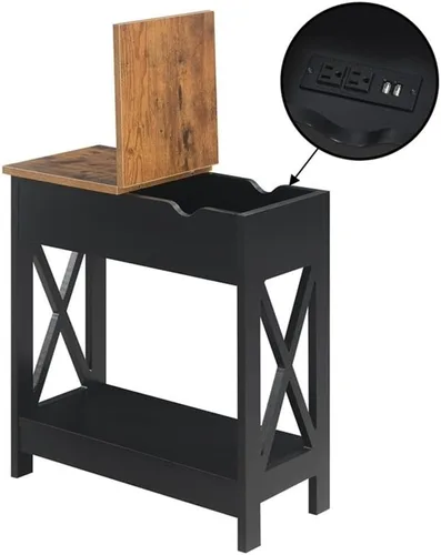 Vista 8 de Convenience Concepts Oxford - Mesa auxiliar abatible con estación de carga de 23.75 pulgadas, moderna mesa de sala de estar con puertos USB y tomas