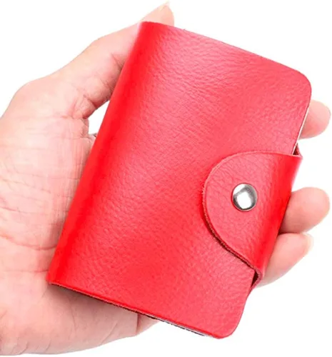 Vista 5 de Tarjetero unisex de piel para tarjetas de crédito, paquete de 2 (rojo y marrón)