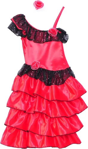 Vista 2 de Disfraz de flamenca española para niña, L, Rojo y negro