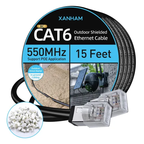 Vista 13 de Cable Ethernet Cat6 blindado para exteriores, 75 pies, impermeable y resistente a los rayos UV, cubierta directa de entierro directo 23 AWG, cable