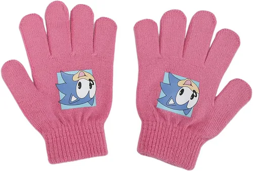 Vista 3 de Sonic The Hedgehog - Conjunto de gorro y guantes con puños para jóvenes color rosa y blanco, Multi colorido
