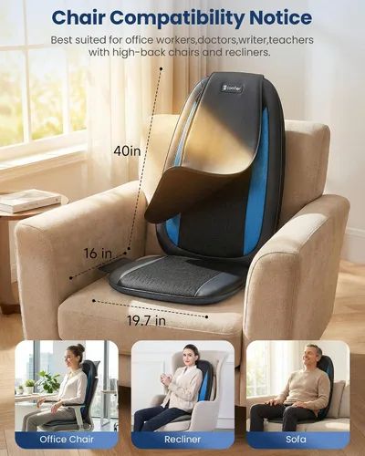 Vista 8 de COMFIER - Masajeador de espalda Shiatsu con calor, cojín de asiento de masaje de tejido profundo, almohadilla para silla de masaje para espalda