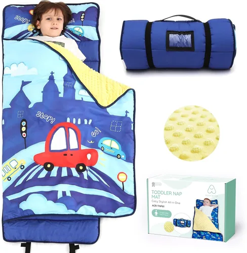 Vista 15 de ACRABROS Tapete para siesta para niños pequeños con almohada y manta, grandes alfombrillas enrolladas para siestas, bolsas de dormir para niños