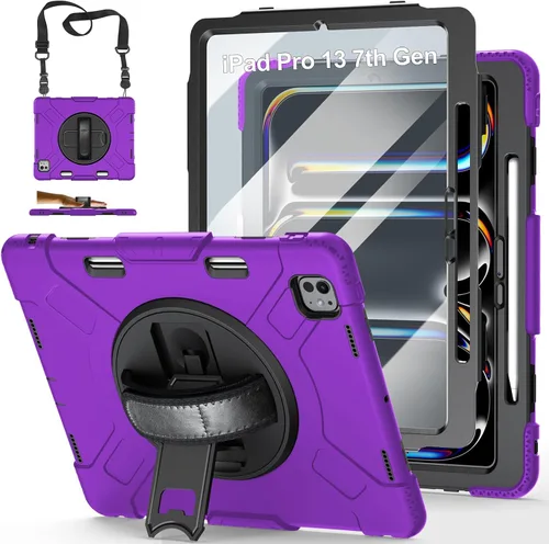 Vista 22 de Funda para iPad Pro 11 M5 2025/M4 2024: Funda protectora para iPad Pro de 11 pulgadas 5ª generación con protector de pantalla, soporte, asa y correa