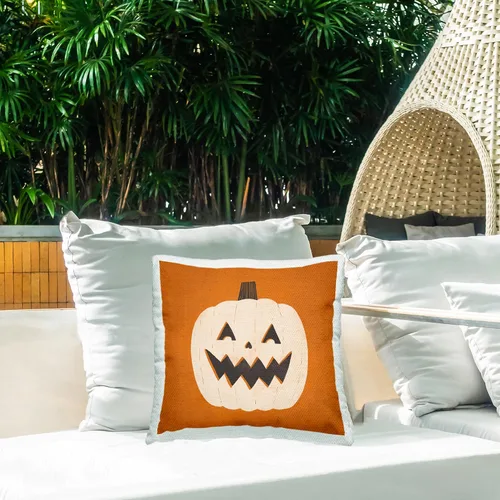 Vista 3 de Stupell Industries Loni Harris - Almohada con diseño de Jack-o-Lantern de Halloween, 18 x 18 pulgadas, color naranja