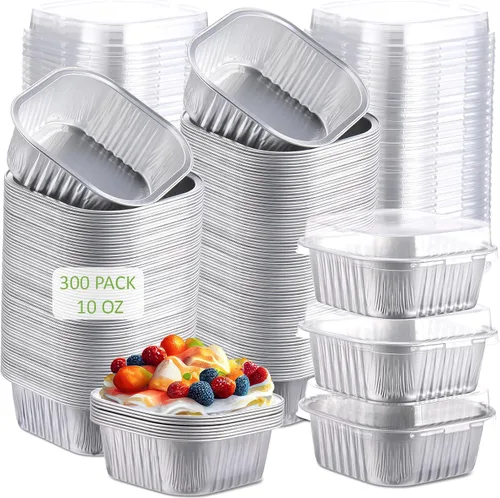 Vista 7 de Aoriher 300 piezas de moldes mini para pasteles de 10 onzas con tapas, moldes de papel de aluminio para hornear, moldes cuadrados desechables