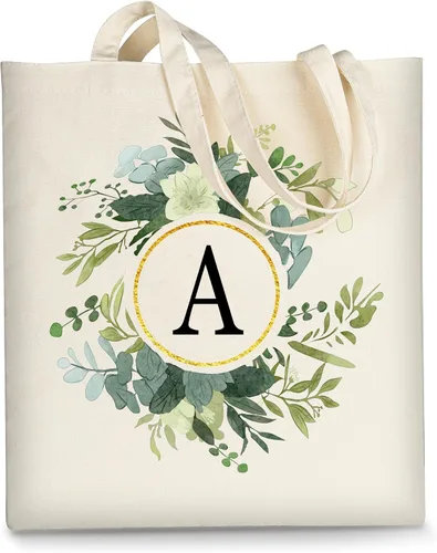 Vista 17 de AUSVKAI Bolsa de lona para mujer, bonita bolsa de algodón con iniciales estéticas, de algodón, reutilizable, personalizada, bolsas de cumpleaños