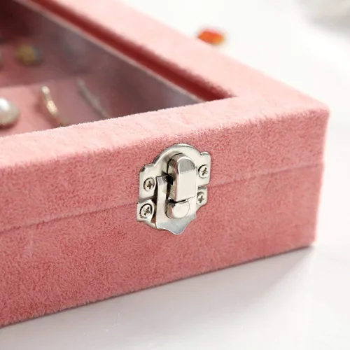 Vista 6 de Wudygirl Organizador de joyas, bandeja de terciopelo para joyas, caja de joyería de 24 rejillas con tapa, apilable, almacenamiento de joyas