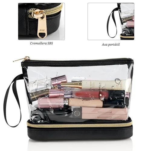 Vista 5 de Ethereal Bolsa de maquillaje de viaje, bolsa de cosméticos transparente, organizador de maquillaje, bolsa de aseo aprobada por la TSA, bolsa