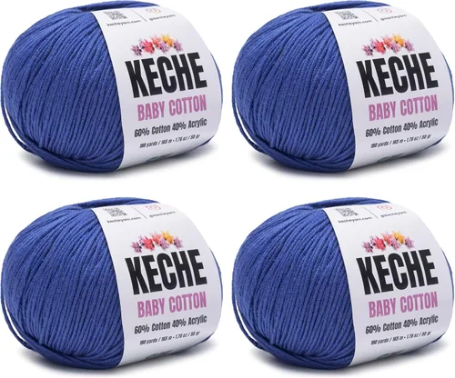 Vista 10 de Keche Algodón bebé, 60% algodón, 40% hilo acrílico, hilo de algodón suave para ganchillo y tejer, hilo amigurumi 1 madeja/bola, 1.76 oz (50 g), 180