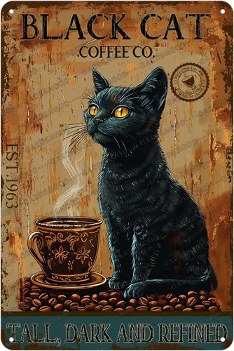 Vista 10 de Cartel de metal de café con diseño de perro y cafetería, diseño de pastor australiano, decoración de pared, 12 x 8 pulgadas