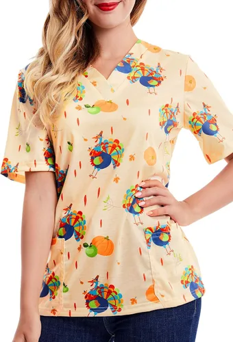 Vista 3 de SATINIOR Camisa de cuello con estampado de Acción de Gracias para mujer, color pavo