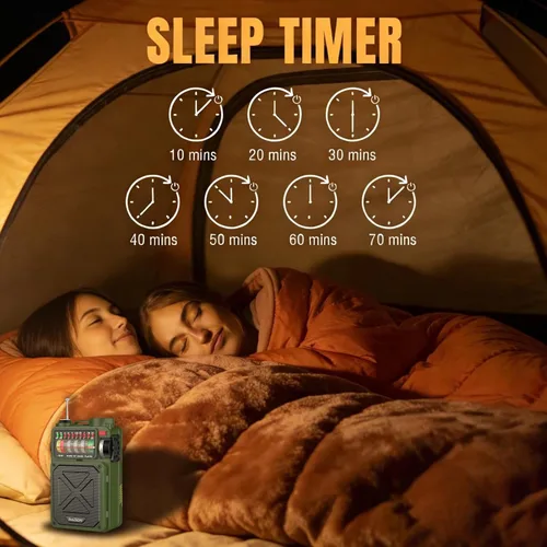 Vista 8 de Raddy RE40 Radio portátil de onda corta FM/AM/SW/WB, radio de emergencia retro de 4000 mAh con alertas BT/USB/TF y NOAA, radio de bolsillo con USB-C