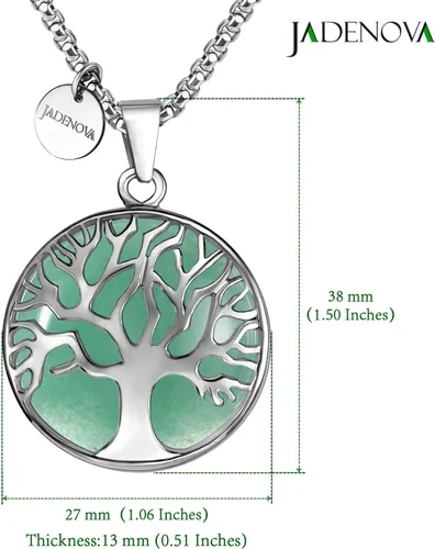 Vista 4 de JADENOVA Collar de árbol genealógico, collar con colgante de cristal de piedra preciosa del árbol de la vida, 24 pulgadas, cadena de acero