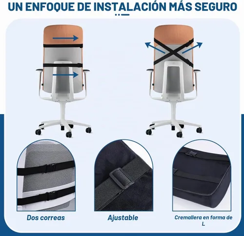 Vista 6 de QUTOOL Cojín ortopédico de asiento y almohada de apoyo lumbar para silla de oficina y coche, en espuma viscoelástica con funda lavable, cojín