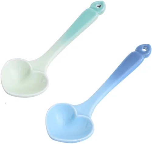 Vista 7 de Elegante juego de 4 cucharas de postre decorativas en forma de corazón de cerámica para postres para el hogar y el restaurante
