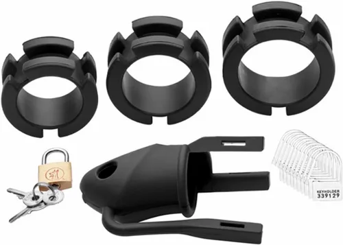 Vista 3 de Jaula de silicona para el pene con candado de metal, goma suave, dispositivo de castidad para el pene masculino, jaula para adultos, juguete sexual