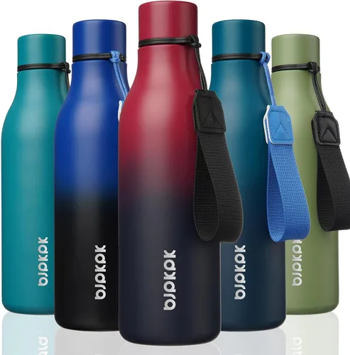 Vista 48 de BJPKPK Botellas de agua aisladas, botella de agua de metal de acero inoxidable de 12 onzas con correa, sin BPA a prueba de fugas, jarras, tazas