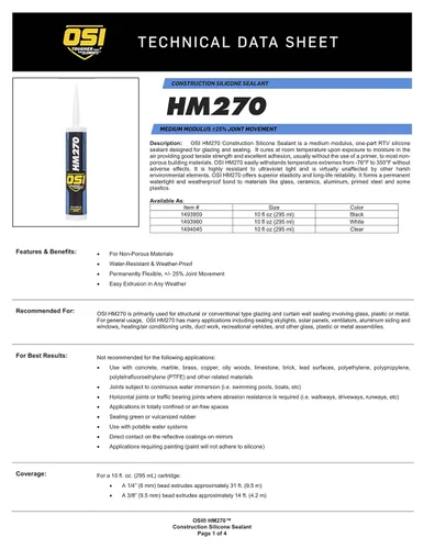 Vista 2 de OSI HM270 Clear 000 Sellador de construcción de silicona cartucho de 10 onzas líquidas, caja de 12