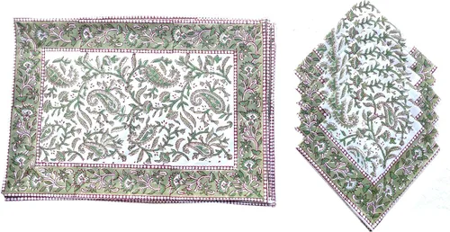 Vista 15 de Juego de 6 manteles individuales 100 % algodón estilo indio para mesa de comedor y servilletas (azul 1)