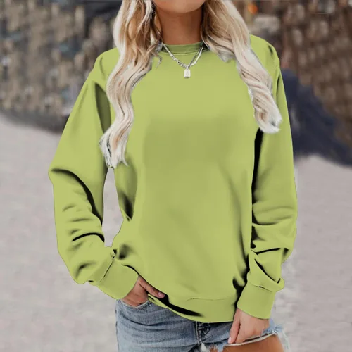 Vista 3 de Blczomt Sudadera de cuello redondo para mujer, de gran tamaño, casual, color liso, cómoda, de manga larga, ropa de moda de otoño