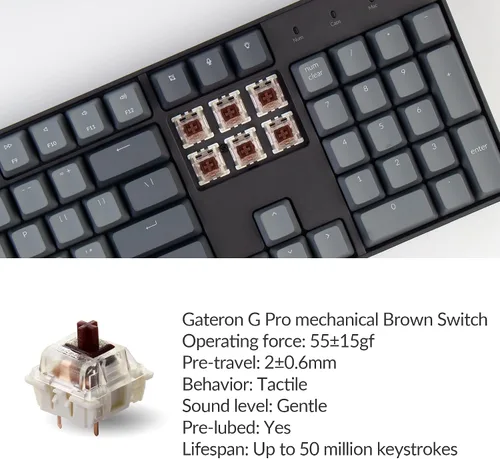 Vista 4 de Keychron K10 - Teclado mecánico para juegos con cable Bluetooth inalámbrico y USB de 104 teclas para Mac con interruptor Gateron G Pro marrón
