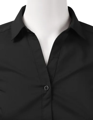 Vista 4 de Doublju - Camiseta básica de manga 34 con cuello de botón para mujer