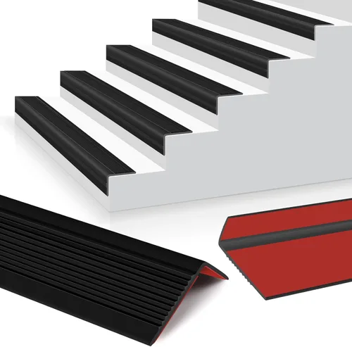 Vista 8 de Borde de goma autoadhesivo para escaleras, protector de borde de escalera de vinilo para exteriores e interiores (4 pies, negro y gris)
