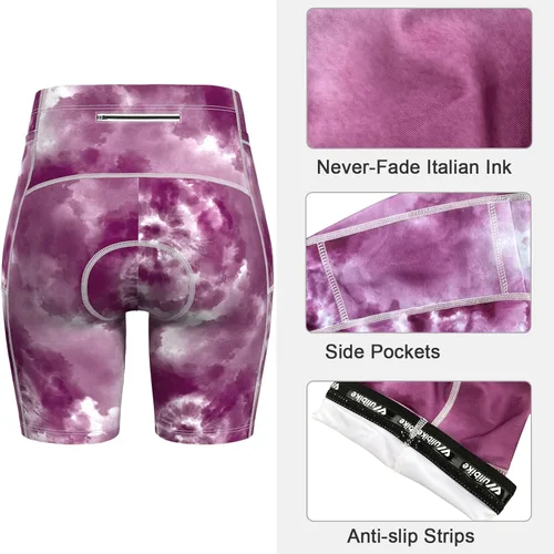 Vista 3 de Lo.gas Pantalones cortos de ciclismo acolchados para mujer, con acolchado de gel 6D, diseño impreso, pantalones cortos de ciclismo con bolsillos