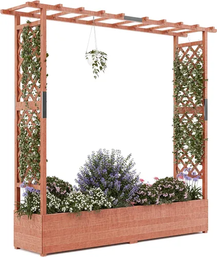 Vista 12 de GarveeLife Paquete de 2 macetas altas de madera con enrejado, cama de jardín elevada de 61.5 pulgadas de alto sobre ruedas, maceta vertical