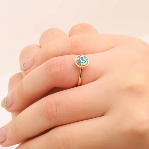 Vista 3 de Tienda Collection 10k Gold Imported Crystal March Birthstone Ring