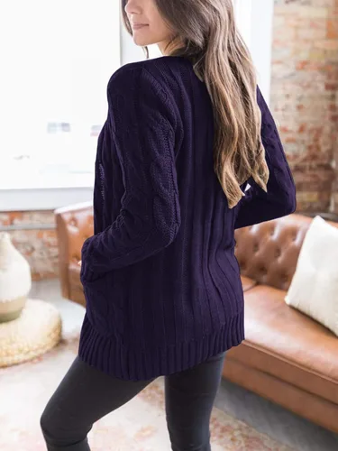 Vista 4 de PRETTYGARDEN - Suéteres tipo cárdigan con frente abierto para mujer, con botones, tejido con puntada trenzada, abrigos gruesos